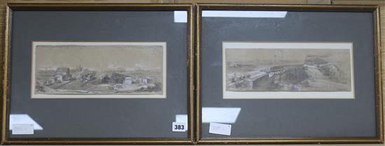 19th century French School, pair of pencil and wash drawings, studies of the new railway station at Nuilly, inscribed, 12 x 30cm